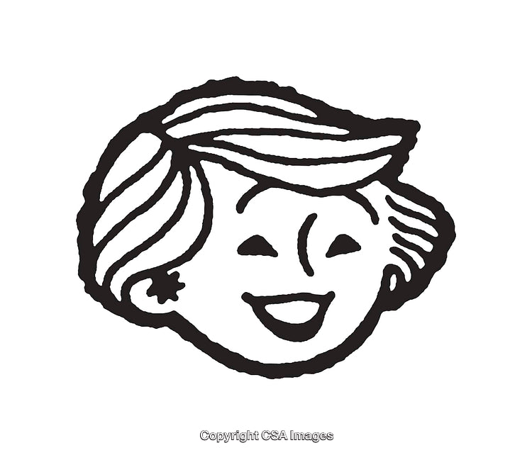 Black and White Line Art Illustration of a Smiling Person's Face