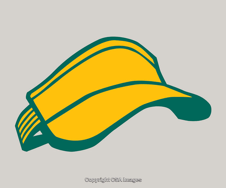 Yellow Baseball Hat Line Art Illustration with Green Accents