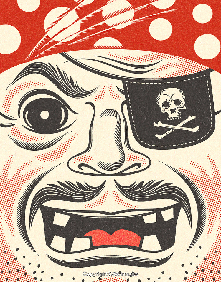 Vintage Pirate Illustration with Eyepatch and Bold Expression