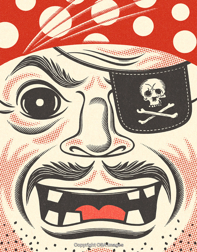 Vintage Pirate Illustration with Eyepatch and Bold Expression