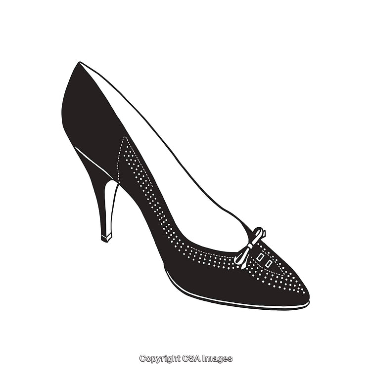 Elegant High-Heeled Shoe Line Art Illustration with Decorative Bow
