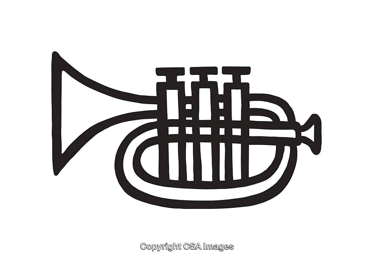 Black and White Illustration of a Trumpet Musical Instrument
