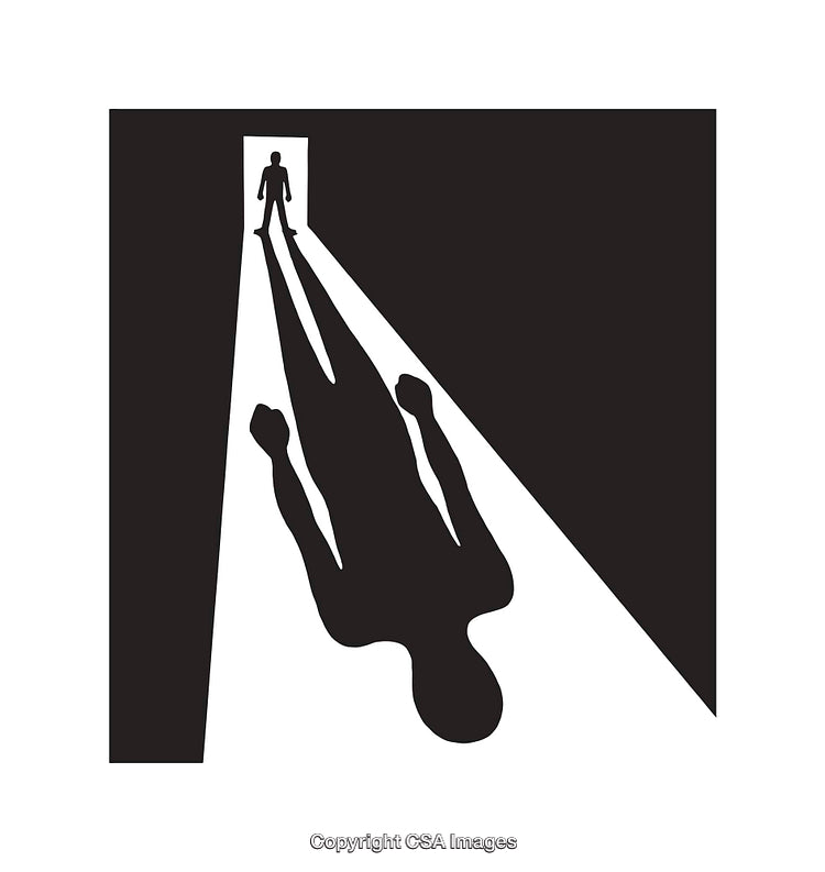 Silhouette of Person in Doorway with Unique Reflection in Black and White
