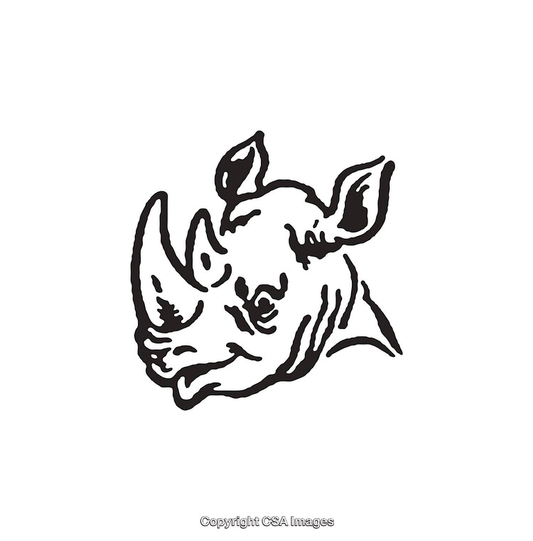 Black and White Line Art of a Rhino Head Illustration