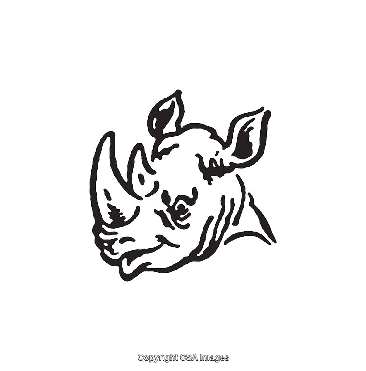 Black and White Line Art of a Rhino Head Illustration