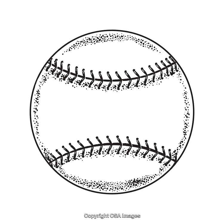 Black and White Line Art Illustration of a Baseball with Detail