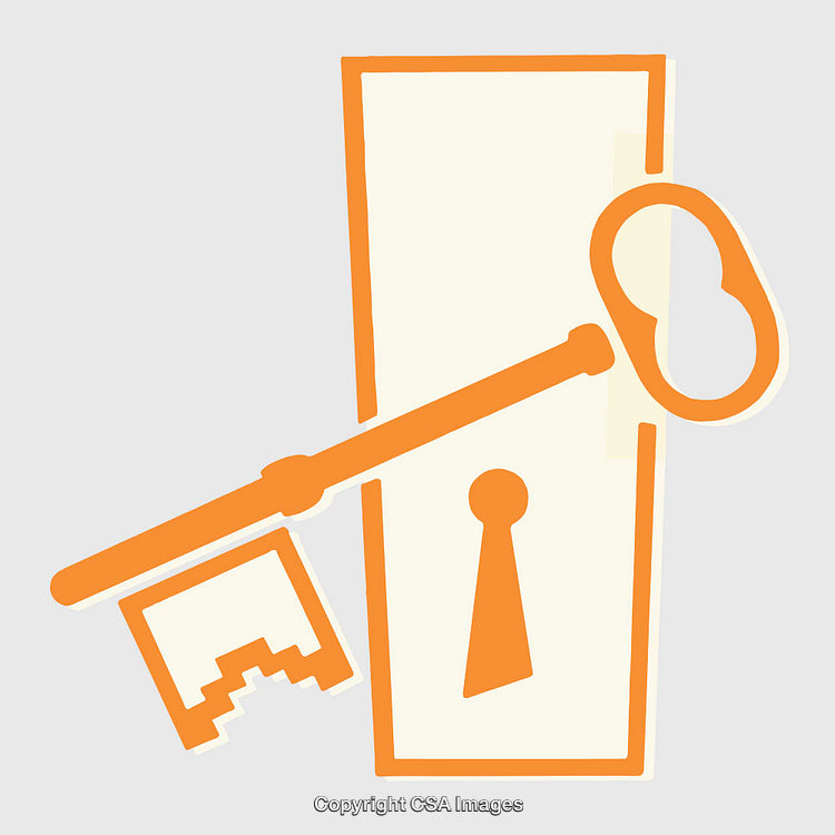 Orange and White Key and Lock Graphic Design Illustration