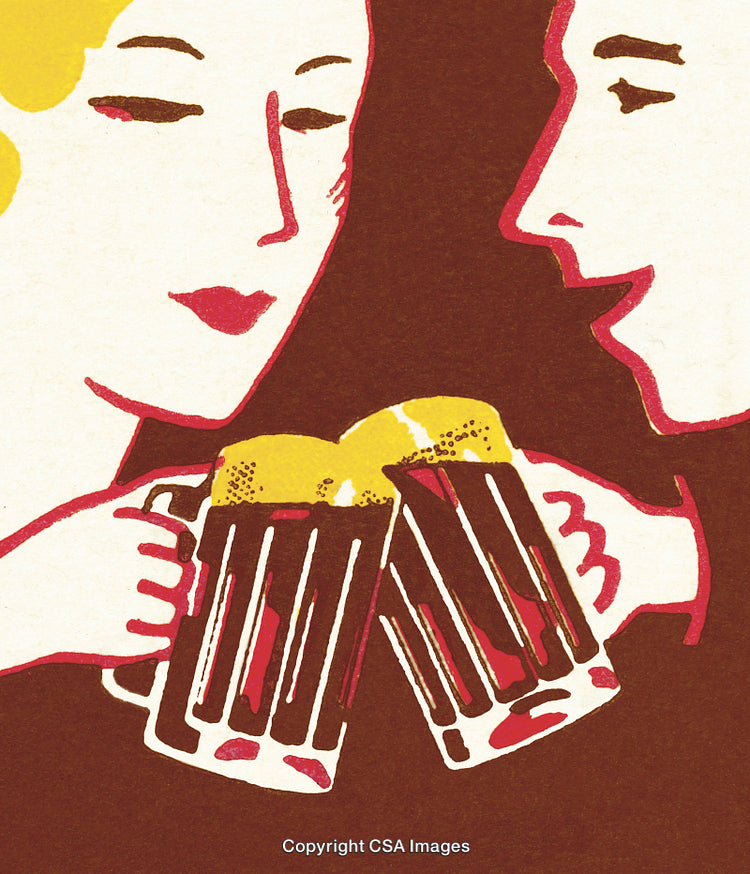 Two People Drinking from Mugs