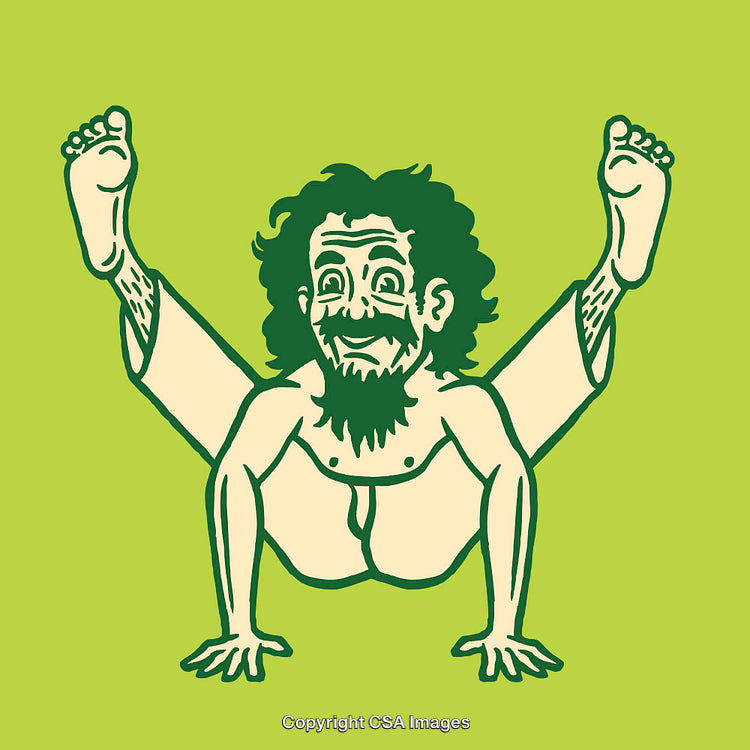 Whimsical Line Art of a Person in a Yoga Pose on Green Background