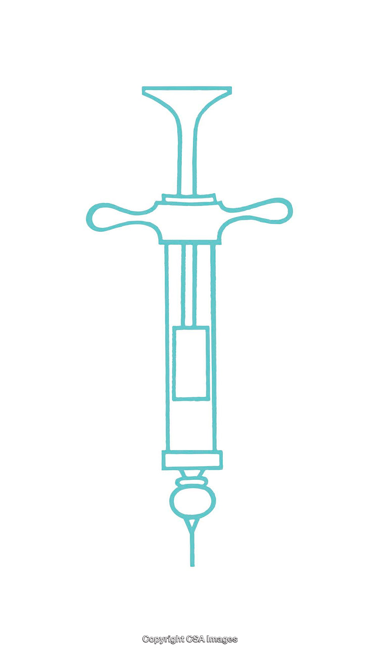 Simple Syringe Diagram in Minimalistic Style with Blue Line Drawing