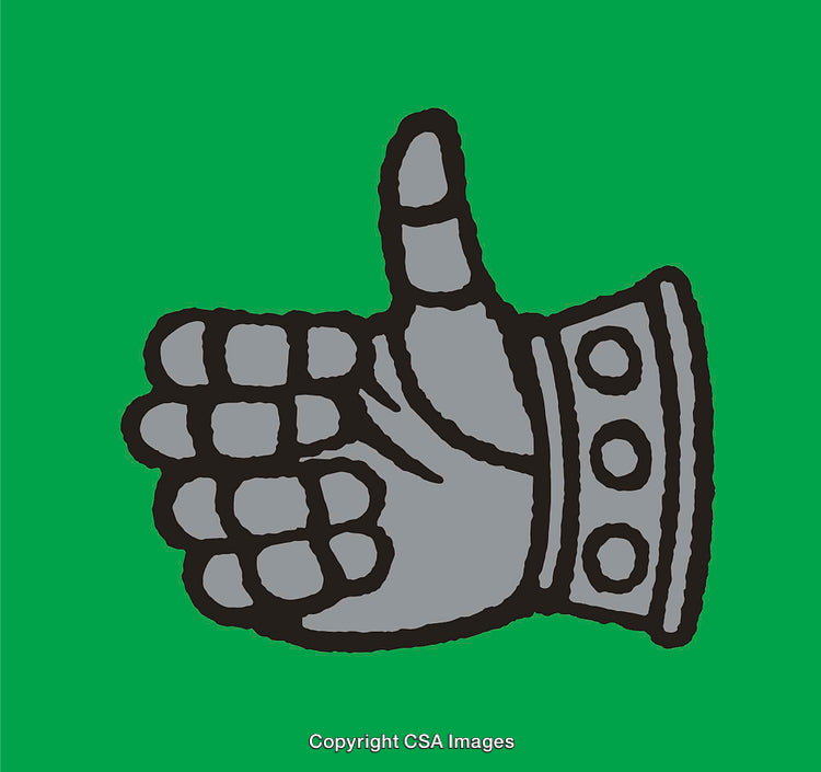 Illustration of Medieval Gauntlet Giving a Thumbs Up on Green Background
