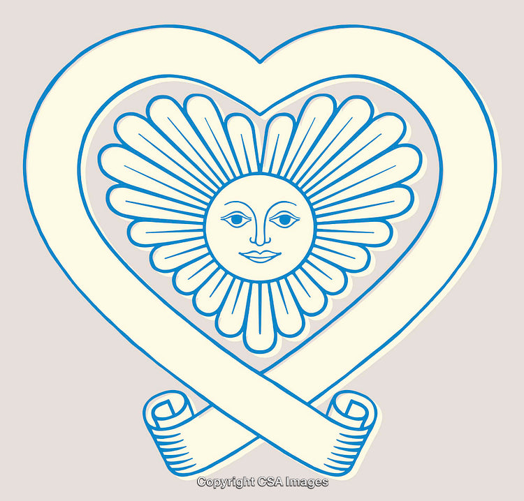 Sun and Heart Symbol Illustration with Ribbon in Pastel Color Scheme