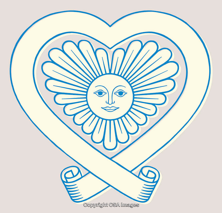 Sun and Heart Symbol Illustration with Ribbon in Pastel Color Scheme