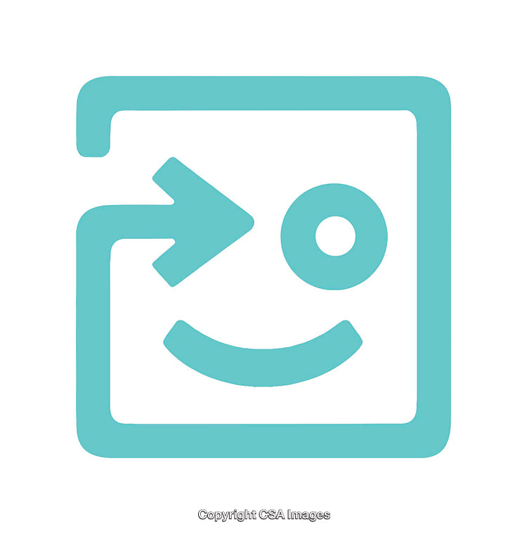 Creative Turquoise Coloured Icon Featuring an Arrow and Smiley Emblem