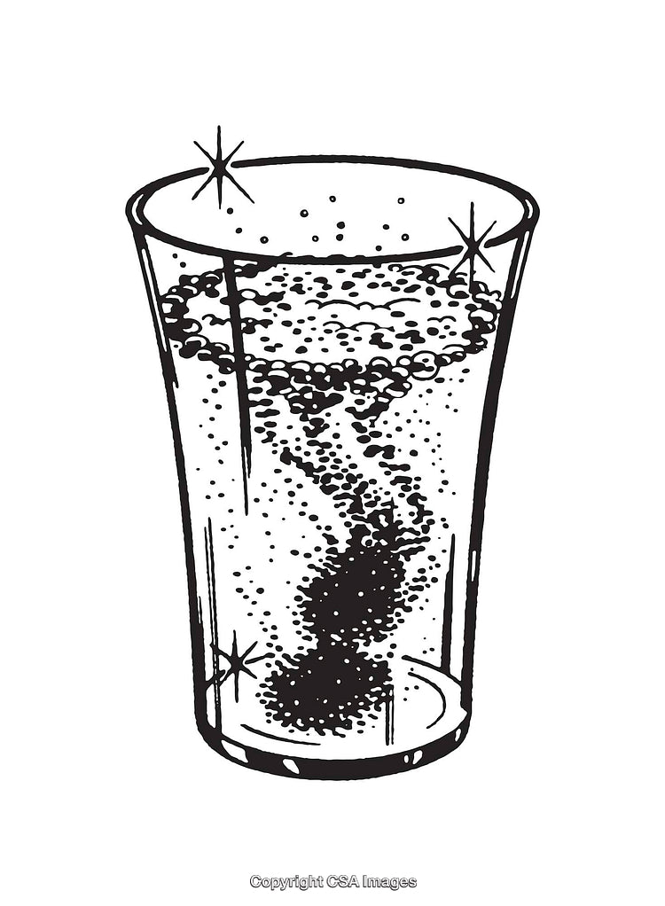 Black and White Illustration of a Sparkling Beverage in a Glass