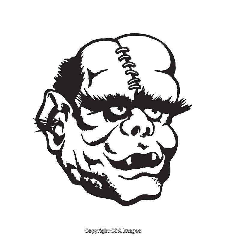 Black and White Frankenstein Head Halloween Illustration in Line Art Style
