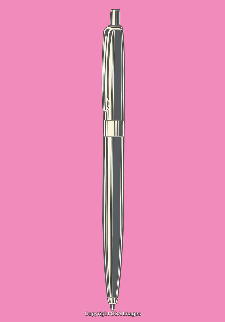 Line Art Illustration of Ballpoint Pen Against Pink Background