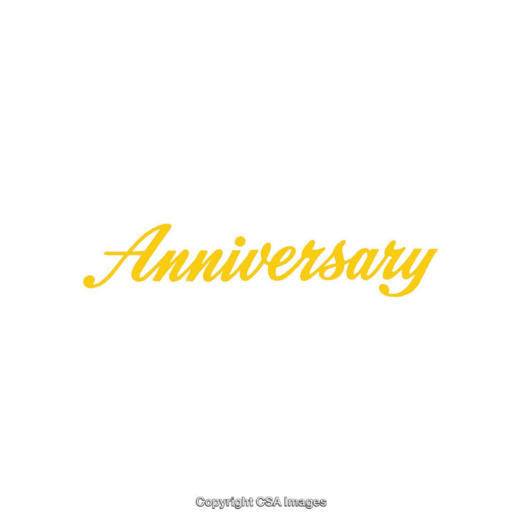 Elegant Yellow Calligraphy Anniversary Text on White Background