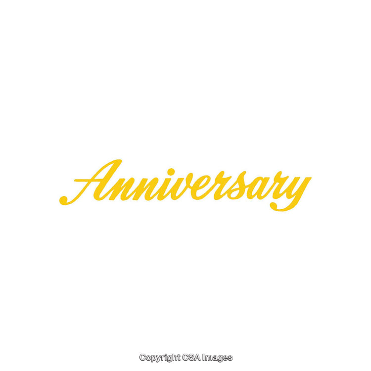 Elegant Yellow Calligraphy Anniversary Text on White Background