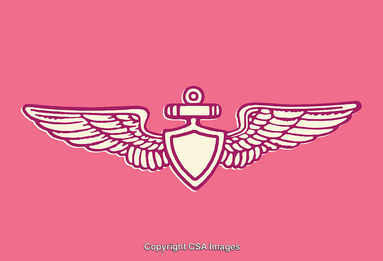 Winged Nautical Emblem With Shield and Anchor on Pink Background