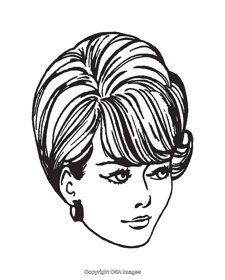 Retro Black and White Line Art Hairstyle Illustration