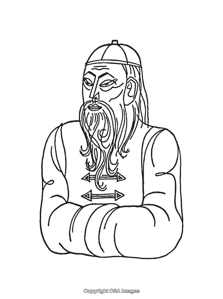 Line Art Drawing of a Bearded Man in Traditional Clothing
