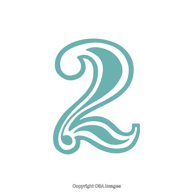 Artistic Patterned Digit Two in Light Blue on White Background