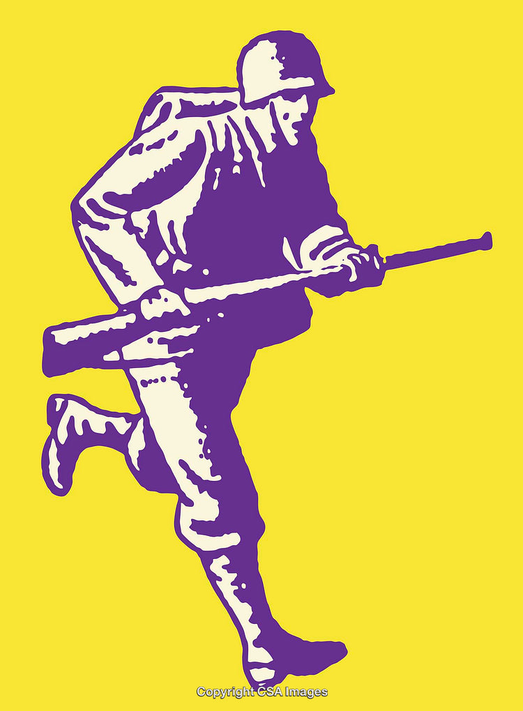 Bold Line Art Illustration of a Soldier in Dynamic Action Pose