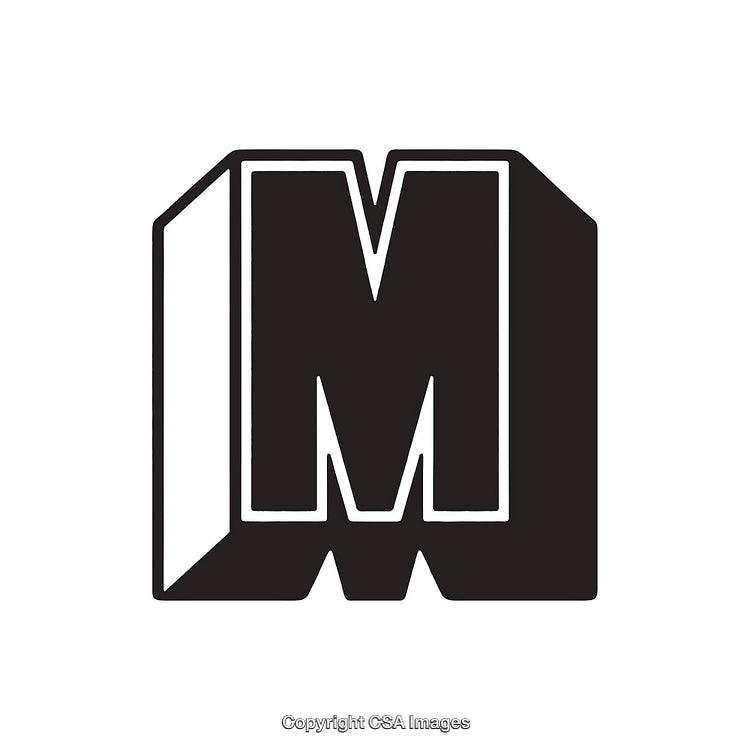 Bold Black Letter M in Three-Dimensional Perspective