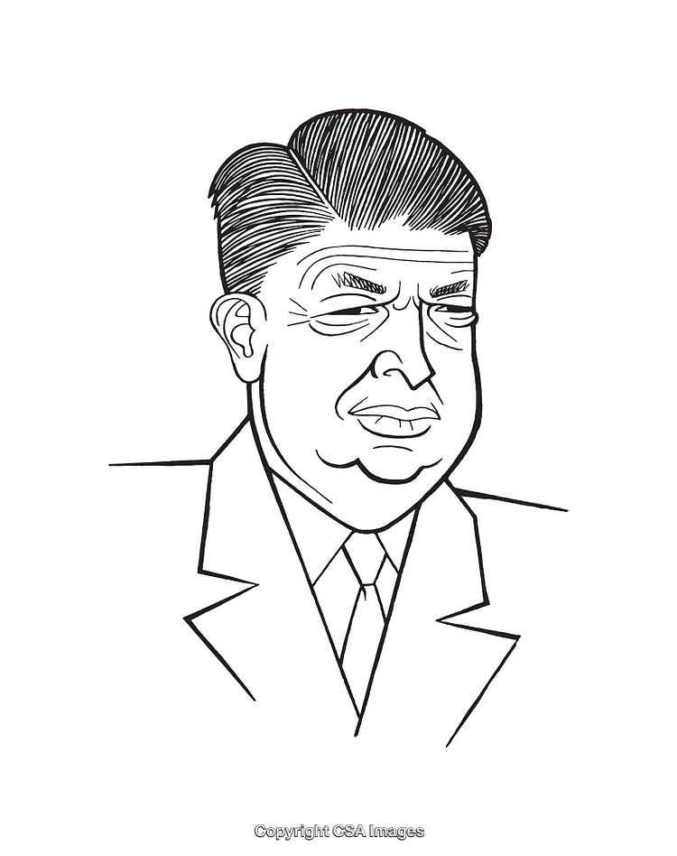 Black and White Line Art Caricature of a Professional Man in a Suit