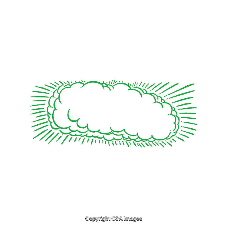 Green Comic Style Cloud With Radiant Outline on White Background