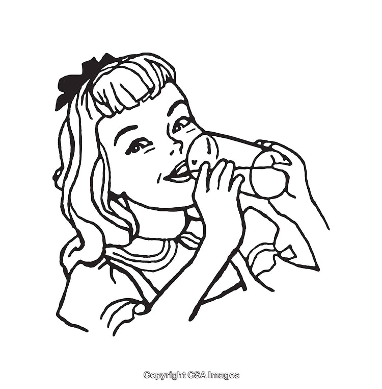 Vintage Line Art of a Young Girl Drinking from a Glass