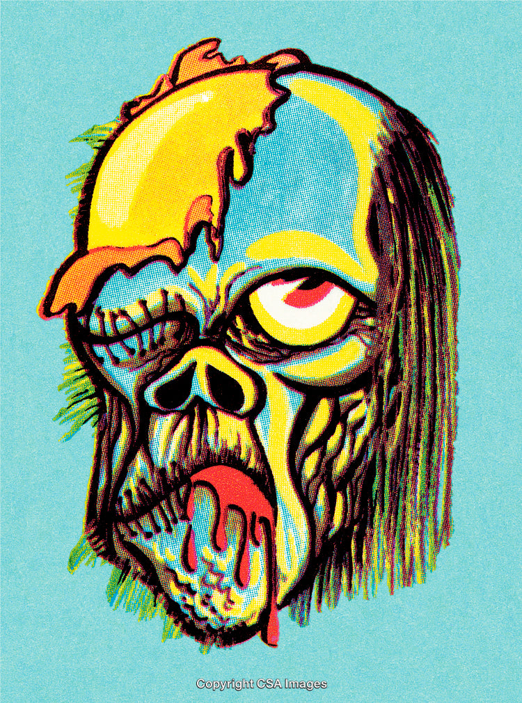 Colorful Abstract Zombie Head Artwork in Pop Art Illustration Style