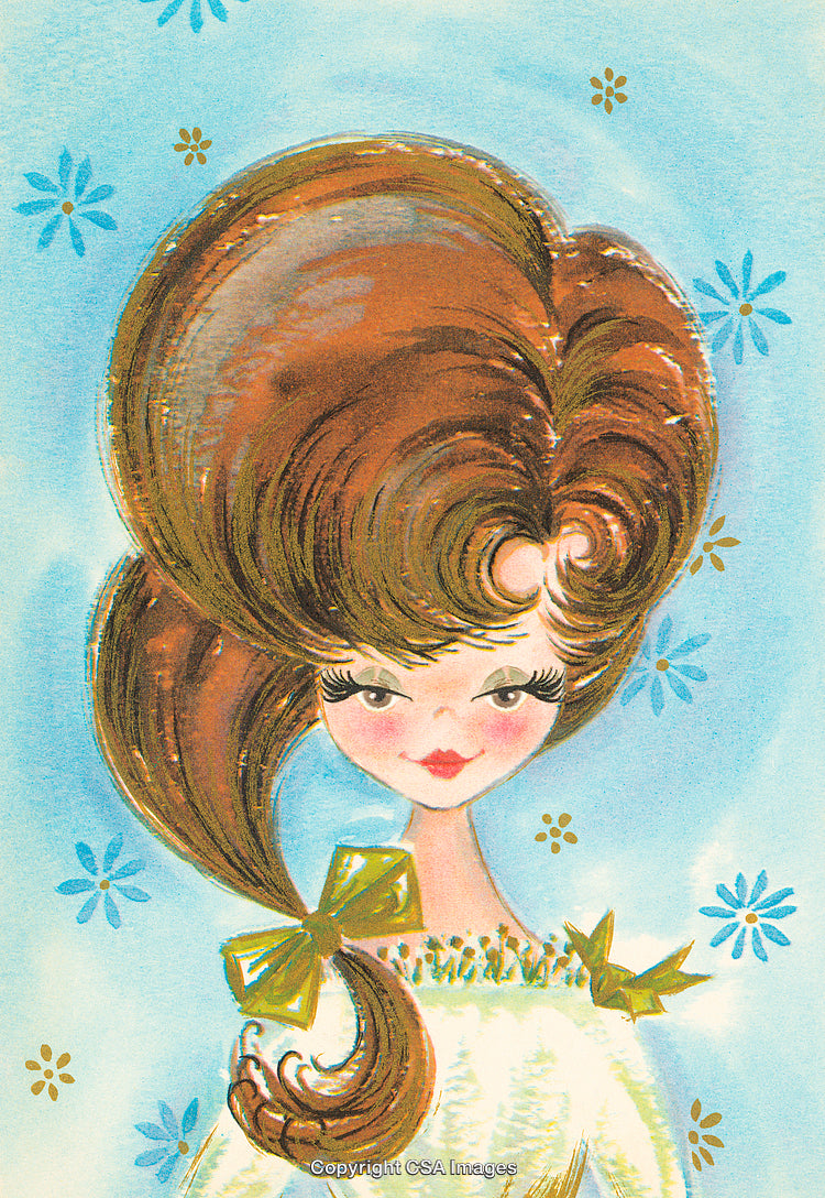 Stylized Portrait of a Girl with Retro Hairstyle and Bow Decoration