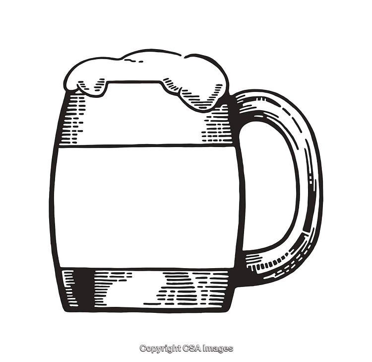 Black and White Line Art of a Foam-Topped Beer Mug