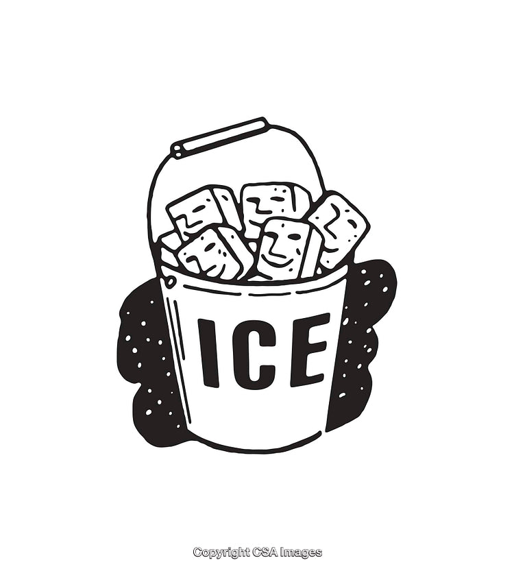Black and White Line Art Illustration of an Ice Bucket with Cubes