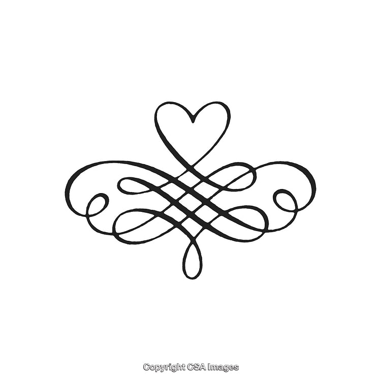 Elegant Black and White Decorative Design With Heart and Flourish Pattern