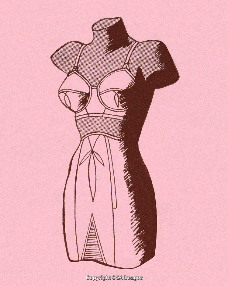 Vintage Pink Illustration of Mannequin with Retro Corset Design