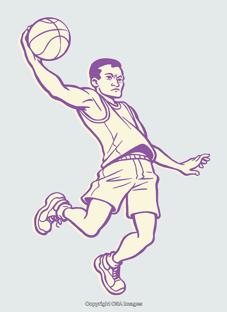 Dynamic Illustration of a Basketball Player Performing a Slam Dunk