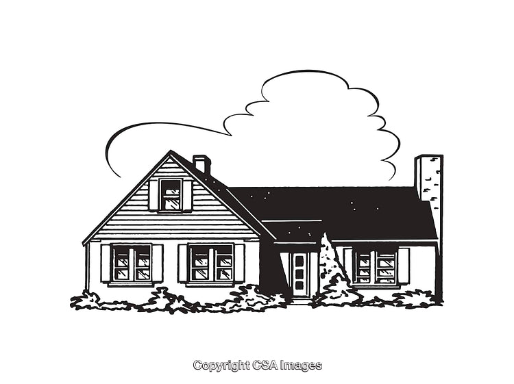 Vintage Black and White Illustration of a Charming Cottage House