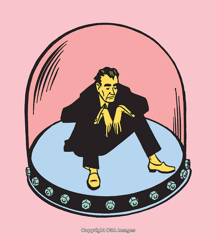 Colorful Illustration of a Man Sitting in a Transparent Dome