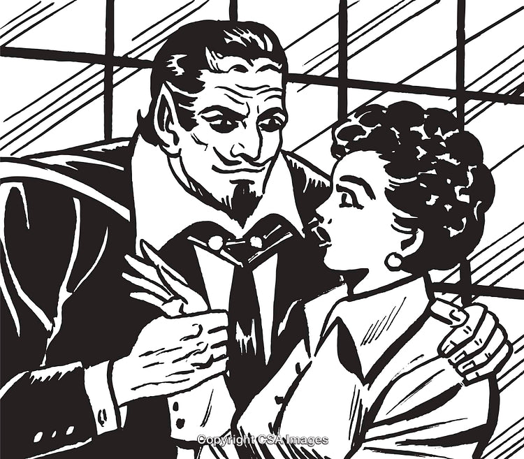 Retro Illustration of Man and Woman in Dramatic Conversation