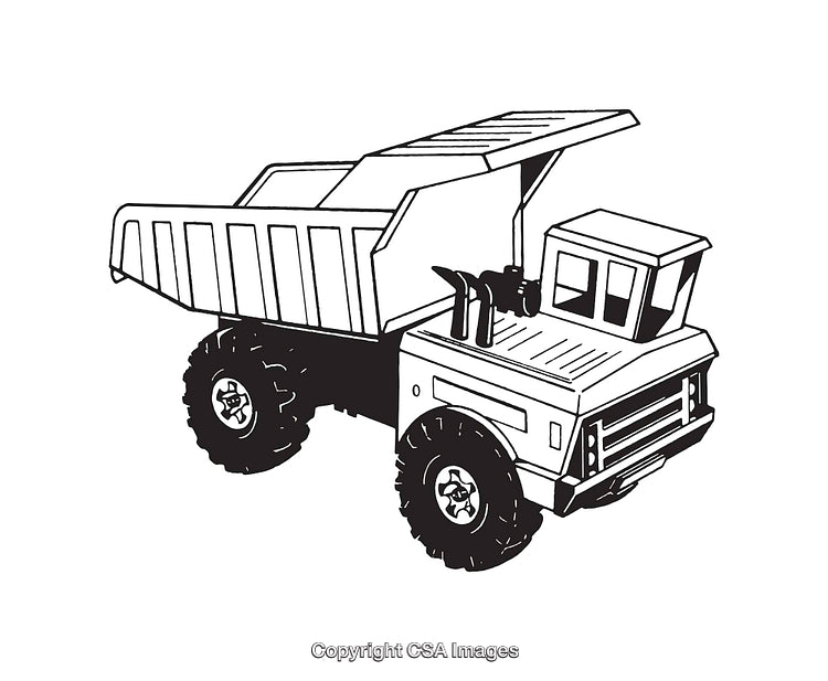 Black and White Line Art of a Dump Truck Illustration