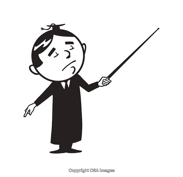 Black And White Line Art Illustration of a Teacher Holding a Pointer