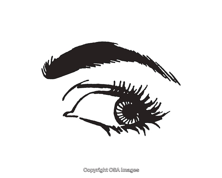 Black and White Line Art Illustration of an Eye with Eyebrow