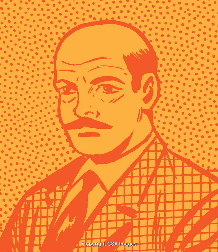 Illustration of a Mustached Man in Retro Pop Art Style