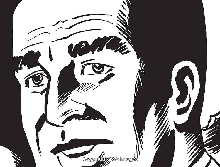 Monochrome Illustration of a Man's Expressive Face in Close-Up View