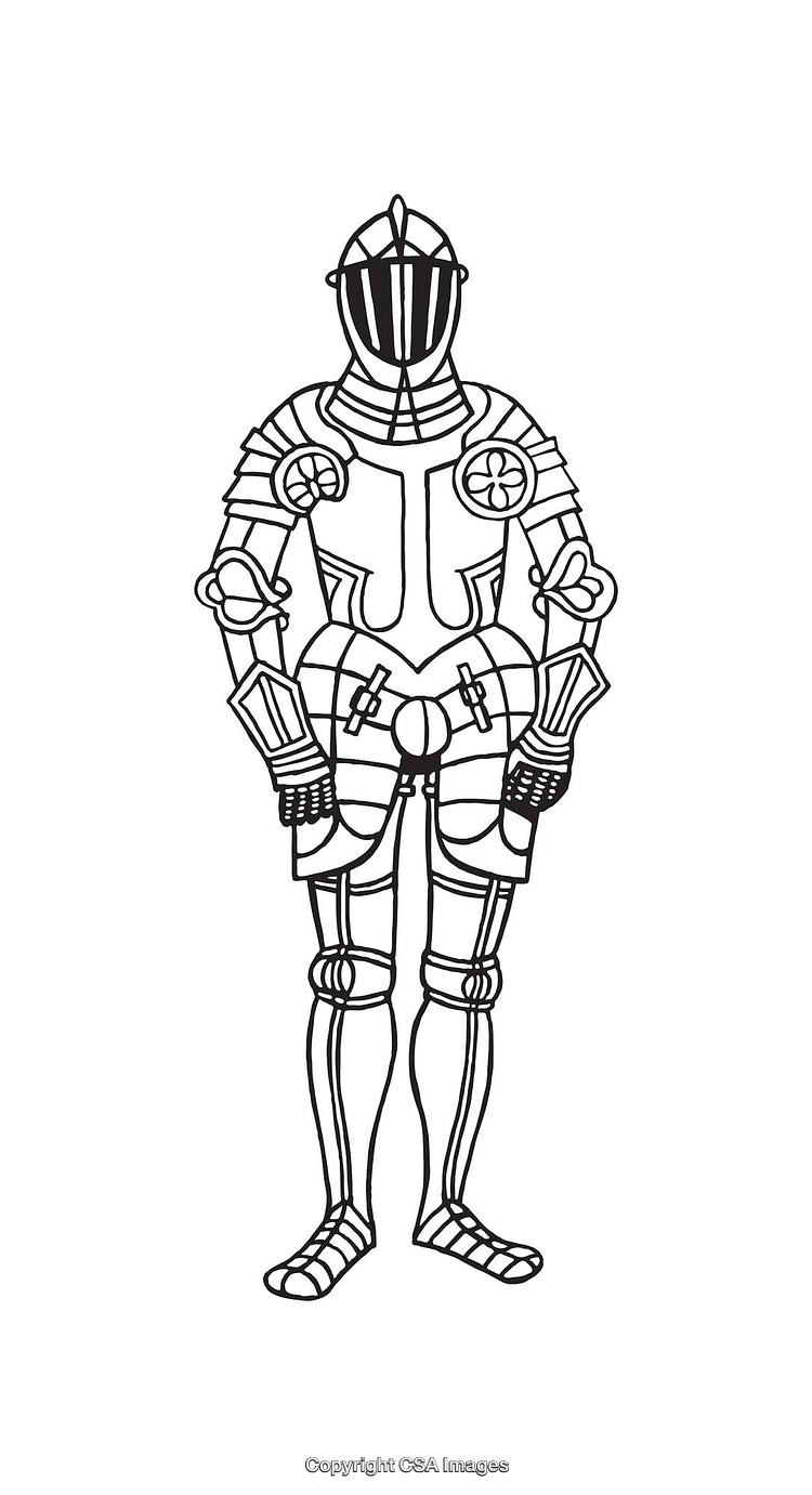 Medieval Knight in Full Armor Illustrated as Line Art