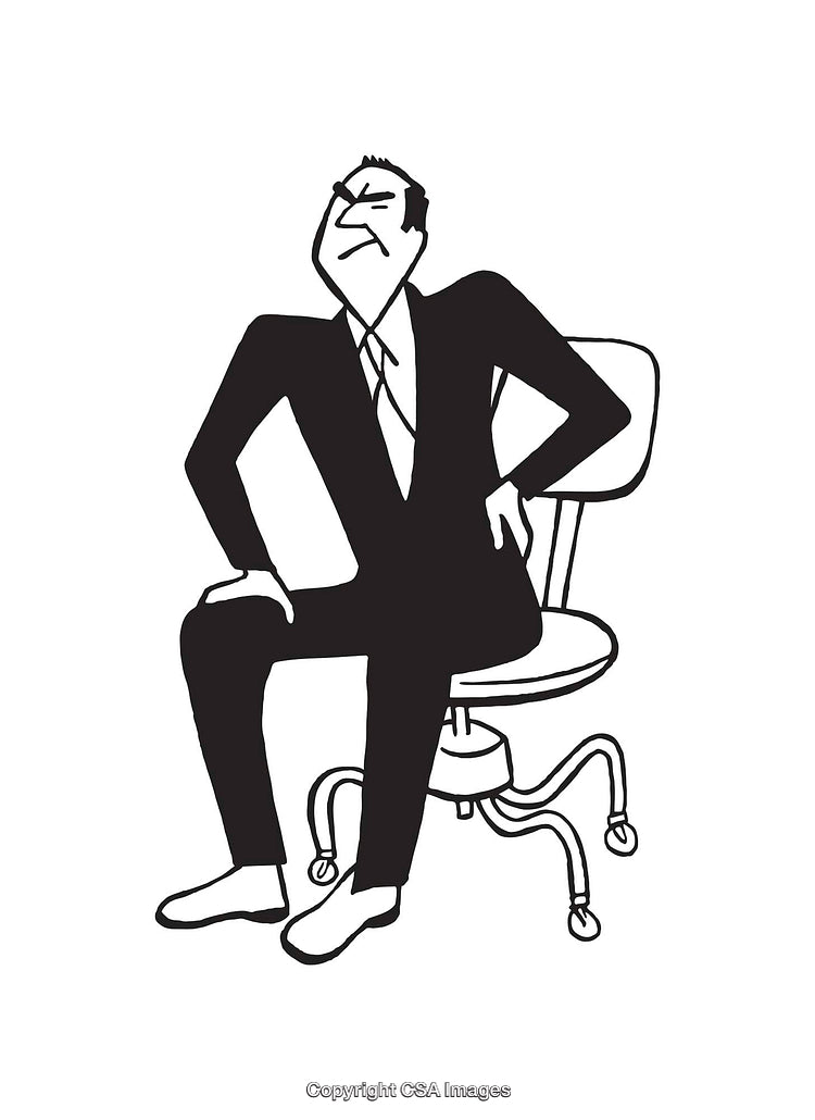 Black and White Line Art of a Man Experiencing Back Pain