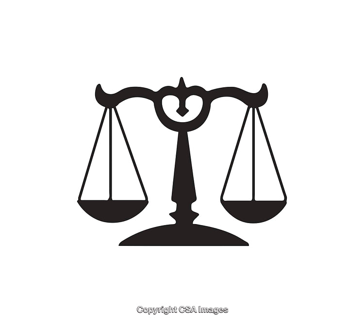 Black and White Scales of Justice Icon for Legal Concepts